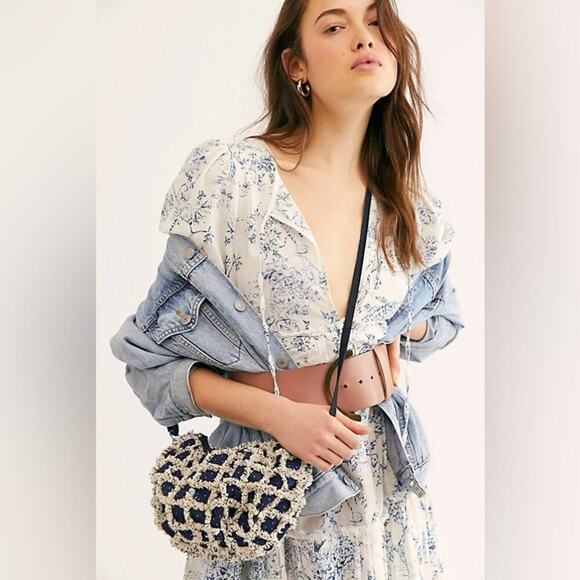 Free People Zamora Crossbody Bag Navy and Cream - Picture 1 of 9